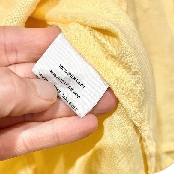 Eileen Fisher Size XS Irish Linen Yellow 3/4th Sleeve Top Sequin Neck Line Tunic - Picture 6 of 9